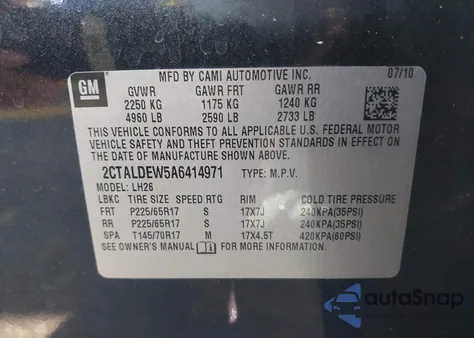 2010 GMC Terrain Sle-2 z USA, uszkodzony, nr VIN 2CTALDEW5A6414971